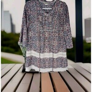 Vintage Mimi Chica Dress Size XS Floral Lined Flare Sleeve Crochet Trim Tie